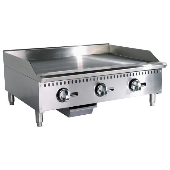 Picture of Black Diamond 36" Heavy Duty Thermostatic Gas Griddle, 3 Burners, in Stainless Steel