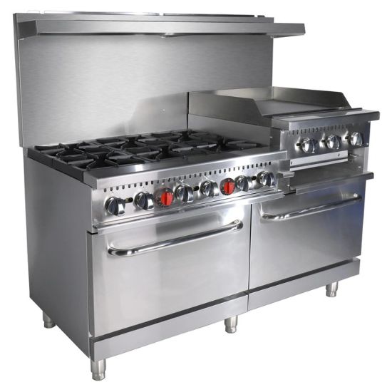 Picture of Black Diamond Gas Range with Raised Griddle-Broiler Combo, 60"W, in Stainless Steel