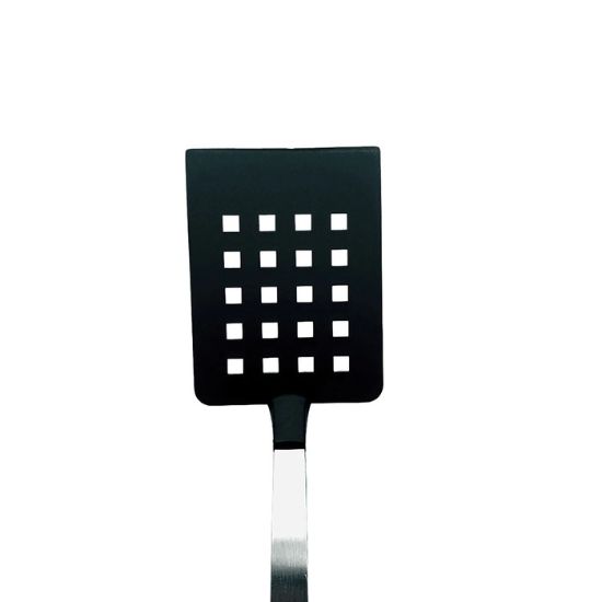 Picture of Adcraft Get-A-Grip Slotted Turner with Santoprene Handle, in Stainless Steel/Black