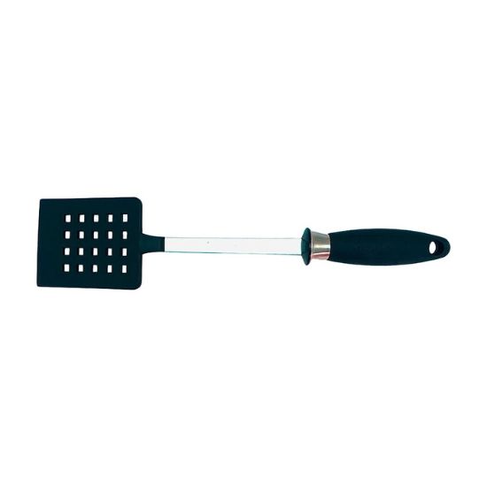 Picture of Adcraft Get-A-Grip Slotted Turner with Santoprene Handle, in Stainless Steel/Black