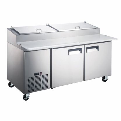 Picture of Grista Refrigerated Pizza Prep Table, Two Solid Doors, 18 cu ft Capacity, in Stainless Steel