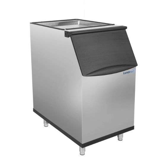 Picture of Lunar Ice Storage Bin, 22"W, 310 lbs Storage Capacity, in Stainless Steel with Black Trim
