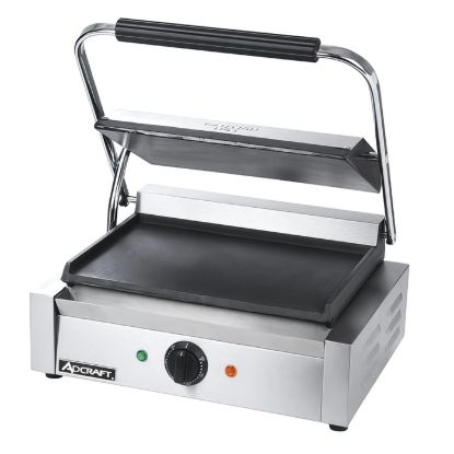 Picture of Adcraft Panini Grill with Flat Plates, 12"D x 17"W x 7.75"H, in Stainless Steel (SG-811E/F)
