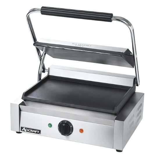 Picture of Adcraft Panini Grill with Flat Plates, 12"D x 17"W x 7.75"H, in Stainless Steel (SG-811E/F)