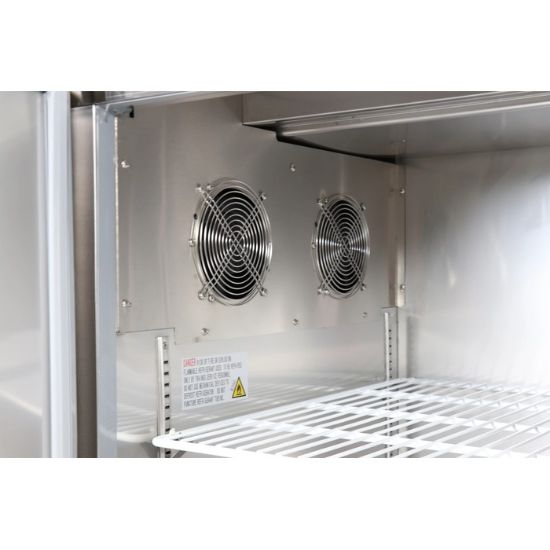 Picture of U-Star Refrigerated Pizza Prep Table, Three Solid Doors, 26.6 cu ft Capacity, in Stainless Steel
