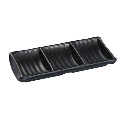 Picture of BP-4030 Black Pearl 7 1/2″ X 3 1/2″ Triple Sauce Dish 2.5 oz Each