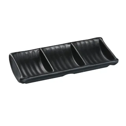 Picture of BP-4030 Black Pearl 7 1/2″ X 3 1/2″ Triple Sauce Dish 2.5 oz Each