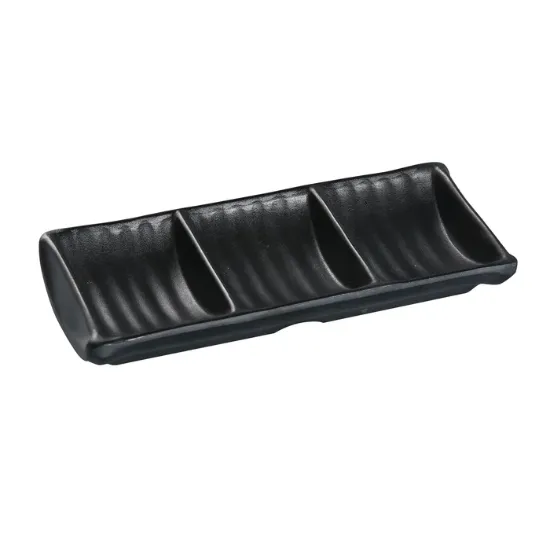 Picture of BP-4030 Black Pearl 7 1/2″ X 3 1/2″ Triple Sauce Dish 2.5 oz Each
