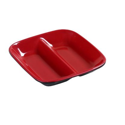 Picture of CR-0001 Black & Red 3 1/2″ X 2 1/2″ Divided Sauce Dish 2 oz Each