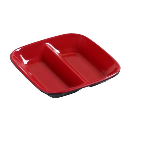 Picture of CR-0001 Black & Red 3 1/2″ X 2 1/2″ Divided Sauce Dish 2 oz Each