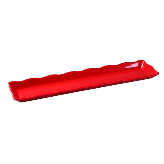 Picture of DC-6021R Deli 21″ X 5 1/4″ X 1″ Scallop Edged Display Tray Red