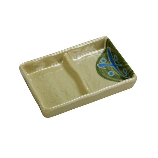 Picture of JP-4031 Japanese 5″ X 3 1/2″ Double Divided Sauce Dish, 2.5 oz Each