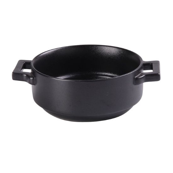 Picture of NB-907 Noble Black 7-1/2″ X 5-1/4″ X 2-1/4″ Round Bake Plate With Handle 20 oz, 5 1/4″ Diameter W/O Handle