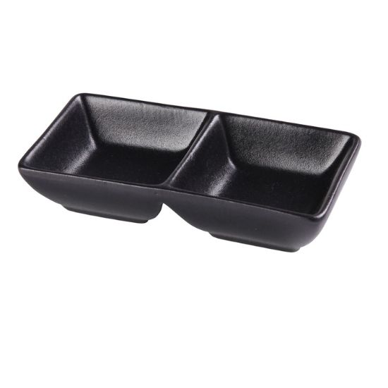 Picture of NB-4032 Noble Black 5-5/8″ X 3″ X 1-1/4″ Double Sauce Dish 1.5 oz Each