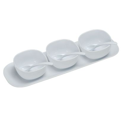 Picture of RM-9002 Rome Condiment Bowl Set – 3 Pcs 4″ Bowl, 3 Pcs Spoon, 1Pc 16″ Saucer