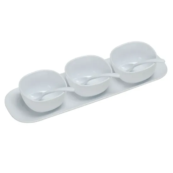 Picture of RM-9002 Rome Condiment Bowl Set – 3 Pcs 4″ Bowl, 3 Pcs Spoon, 1Pc 16″ Saucer