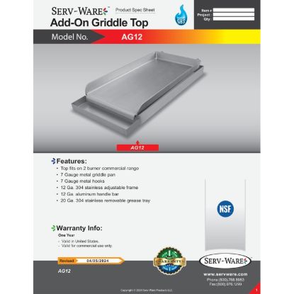 Picture of Serv-Ware AG12 Lift-Off Griddle/Broiler 12-Inch | Usa Equipment Direct