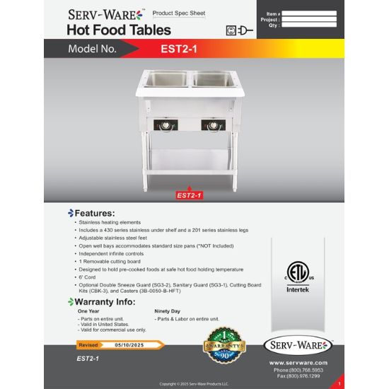 Picture of Serv-Ware EST2-1 Heated Shelf Food Warmer 120V | Usa Equipment Direct