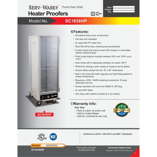 Picture of Serv-Ware SC1836HP-V Proofer Cabinet Mobile Design | Usa Equipment Direct