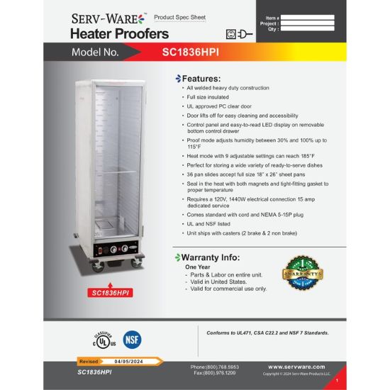 Picture of Serv-Ware SC1836HPI-V Mobile Proofer Cabinet | Usa Equipment Direct