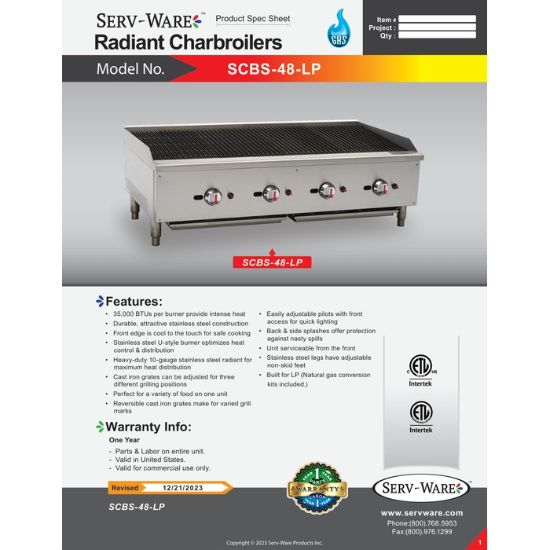 Picture of Serv-Ware SCBS-48-LP Griddle and Charbroiler Gas Floor Model | Usa Equipment Direct