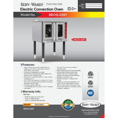 Picture of Serv-Ware SECO-2201-V Electric Convection Oven | Usa Equipment Direct (SECO-2201-V-2)