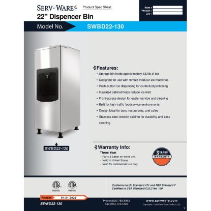 Picture of Serv-Ware SWBD22-130 Ice Bin 130 lb Capacity | Usa Equipment Direct