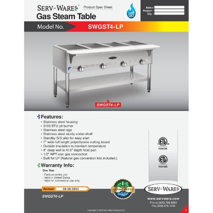 Picture of Serv-Ware SWGST-3-LP Hot Food Serving Counter Gas | Usa Equipment Direct
