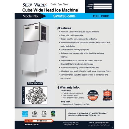 Picture of Serv-Ware SWM30-500F Ice Maker 500 lb Daily Production | Usa Equipment Direct