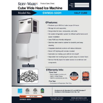 Picture of Serv-Ware SWM30-500H Ice Maker Cube-Style | Usa Equipment Direct