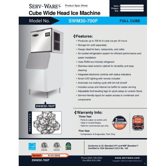 Picture of Serv-Ware SWM30-700F Cube-Style Ice Maker | Usa Equipment Direct