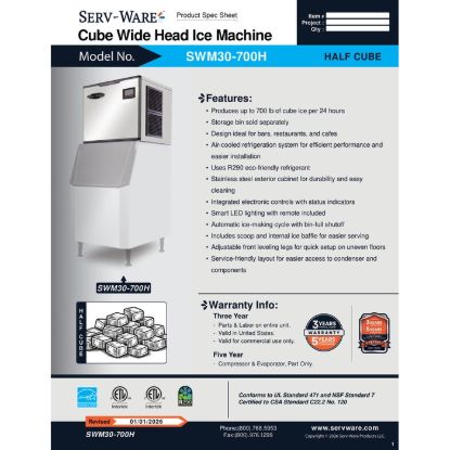 Picture of Serv-Ware SWM30-700H Ice Maker Cube-Style | Usa Equipment Direct