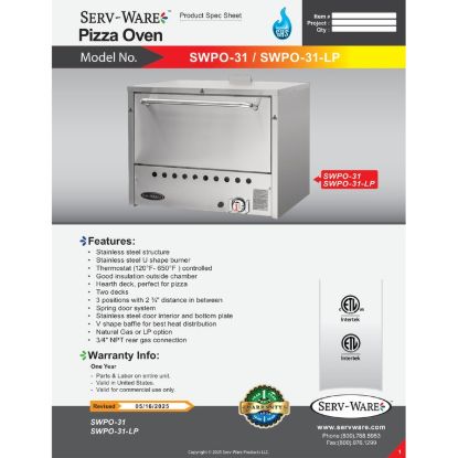 Picture of Serv-Ware SWPO-31-LP Countertop Gas Pizza Bake Oven | Usa Equipment Direct