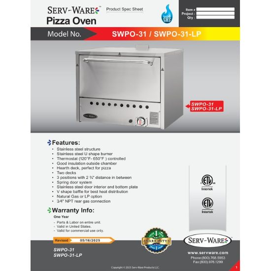 Picture of Serv-Ware SWPO-31-LP Countertop Gas Pizza Bake Oven | Usa Equipment Direct