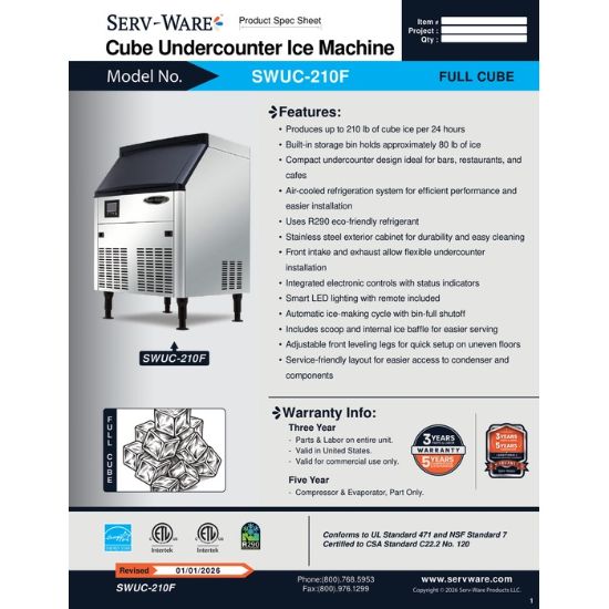 Picture of Serv-Ware SWUC-210F Cube-Style Ice Maker with Bin | Usa Equipment Direct