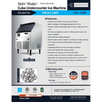 Picture of Serv-Ware SWUC-280F Ice Maker Cube-Style with Bin | Usa Equipment Direct